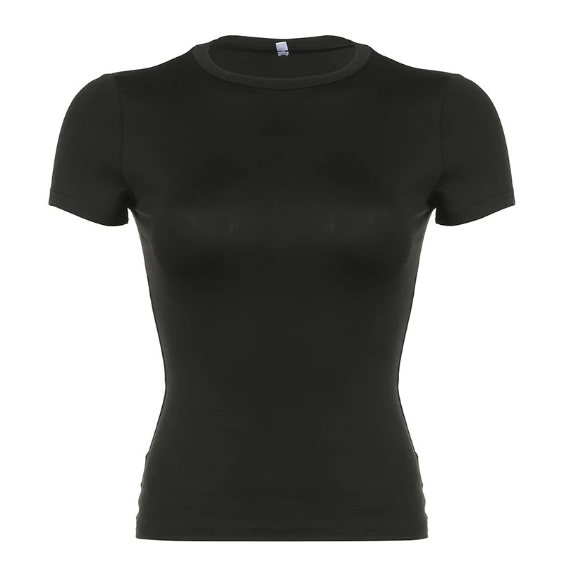 Basic Solid Crop Top Short Sleeve