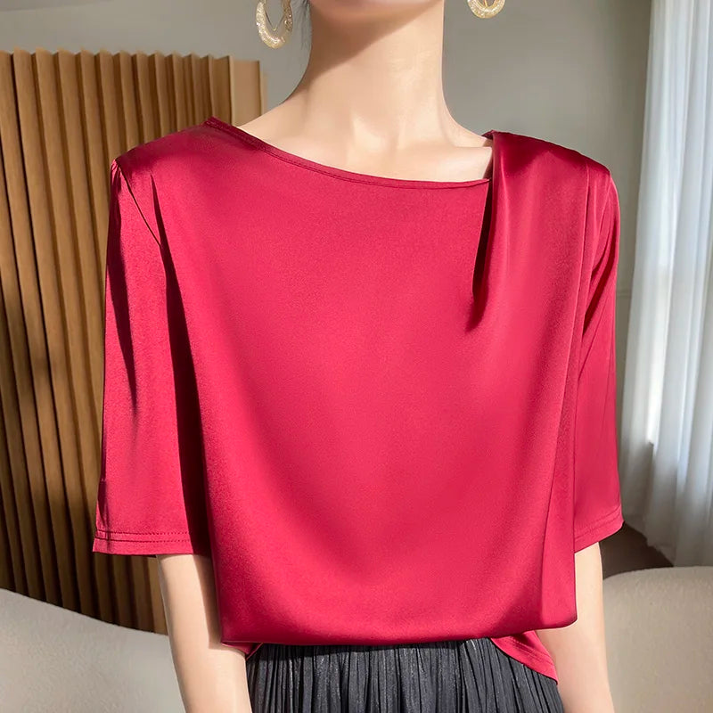Spring Summer Female Silk T-shirts Half