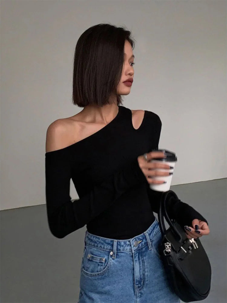 Fashion Skew Collar Off-shoulder Long-