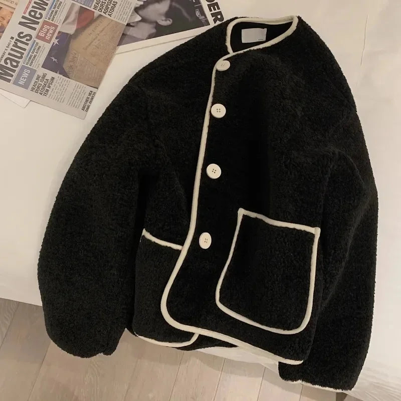 Lamb Fur Jacket Women's Crew Neck