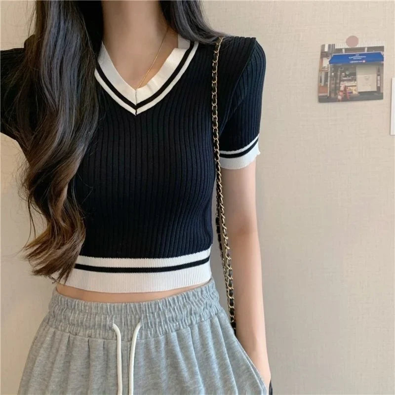 Sexy Versatile V-neck Short Sleeve T-shirt