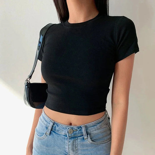 Short Sleeve T-Shirt Women Solid Simple