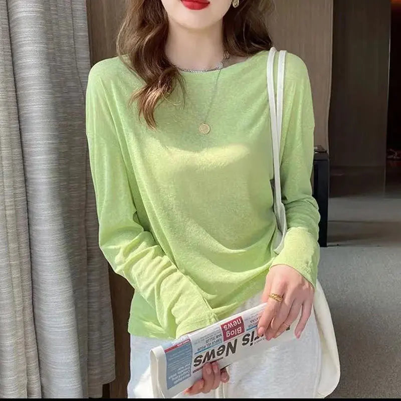 Knitted Solid Sun Proof Blouse Women