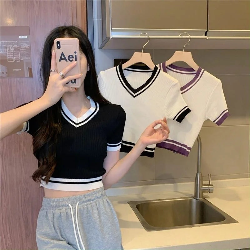 Sexy Versatile V-neck Short Sleeve T-shirt