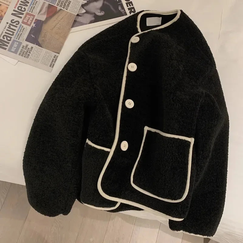 Lamb Fur Jacket Women's Crew Neck