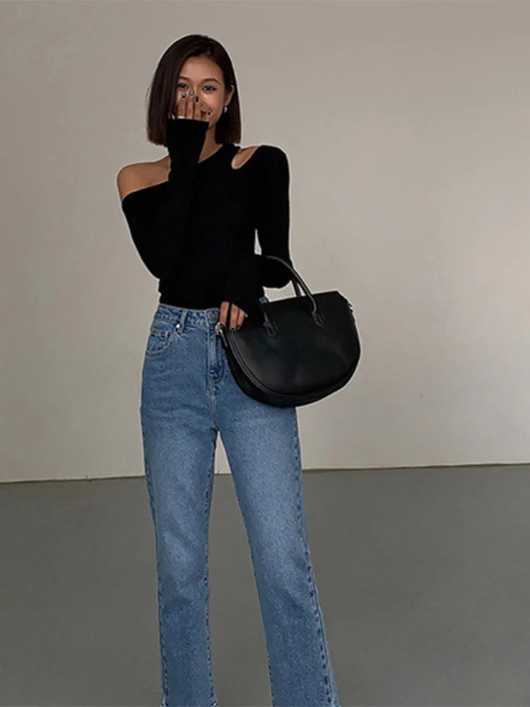 Fashion Skew Collar Off-shoulder Long-