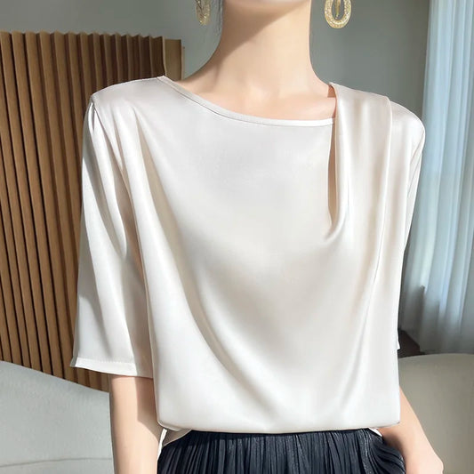 Spring Summer Female Silk T-shirts Half
