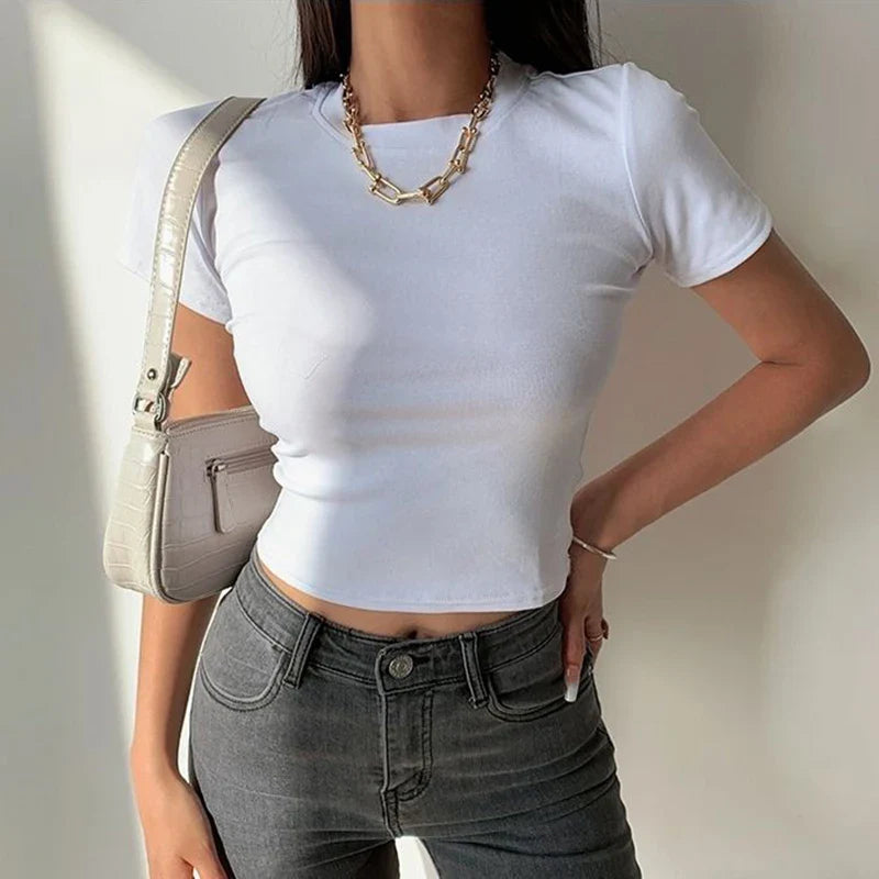 Short Sleeve T-Shirt Women Solid Simple