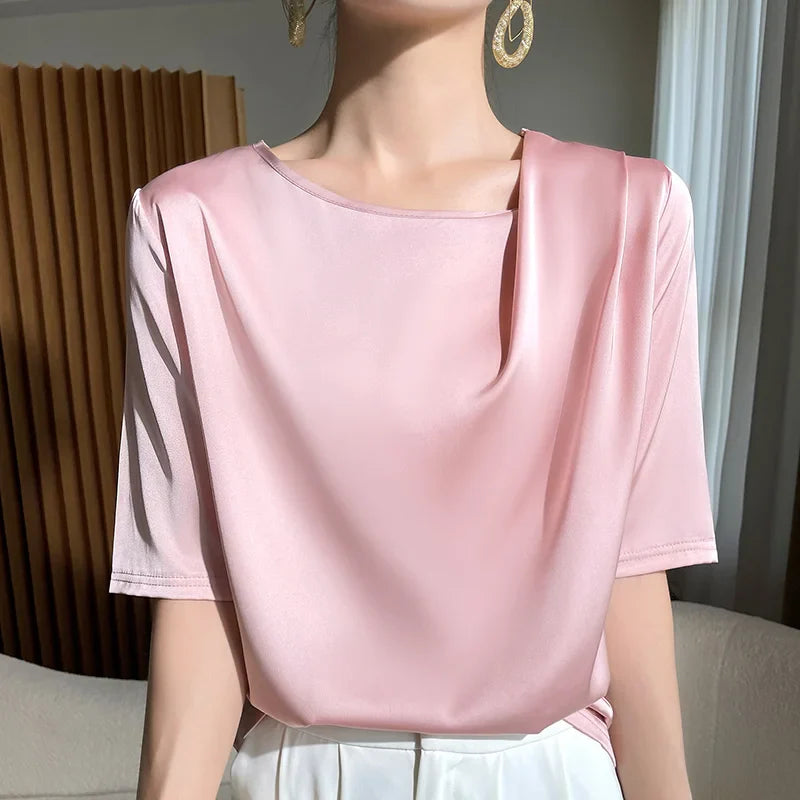 Spring Summer Female Silk T-shirts Half