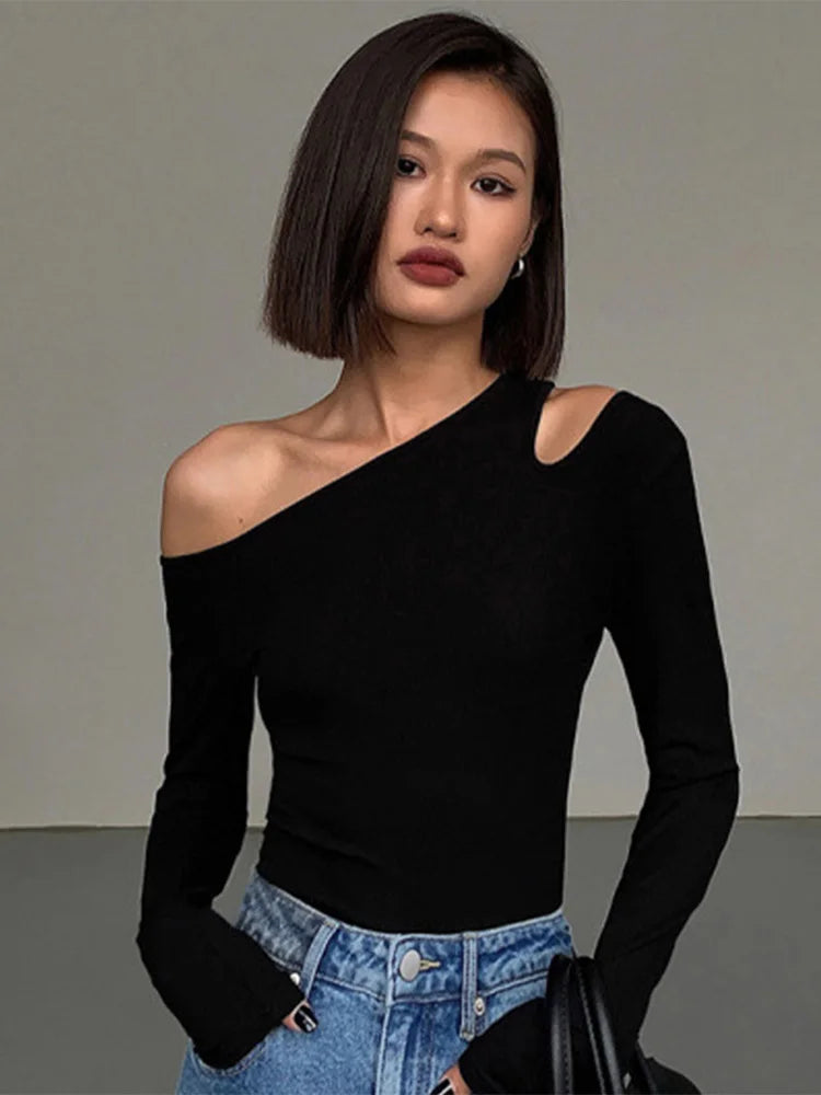 Fashion Skew Collar Off-shoulder Long-