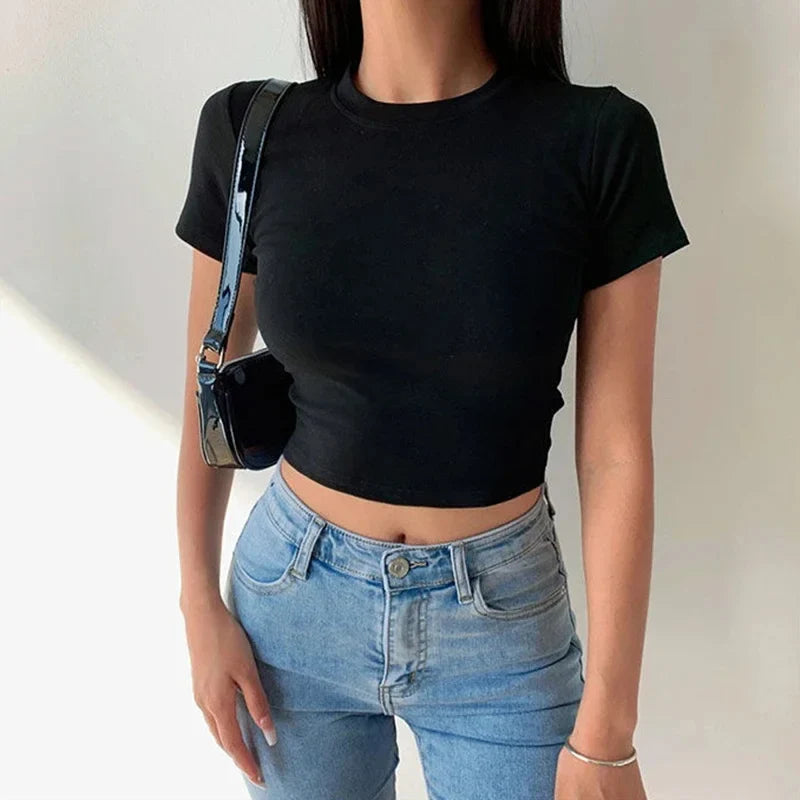 Short Sleeve T-Shirt Women Solid Simple