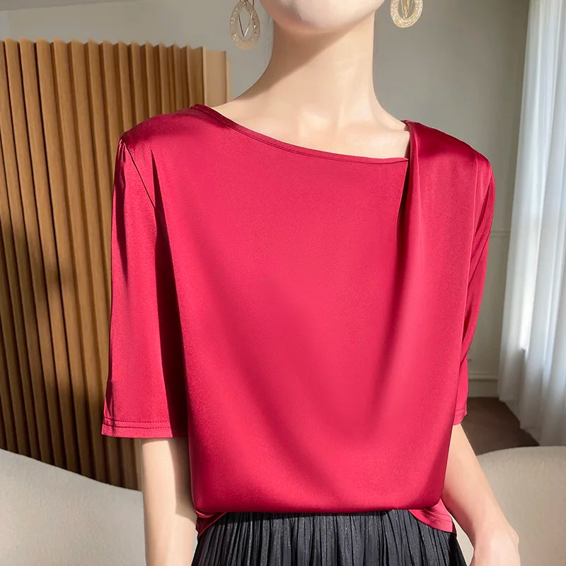 Spring Summer Female Silk T-shirts Half