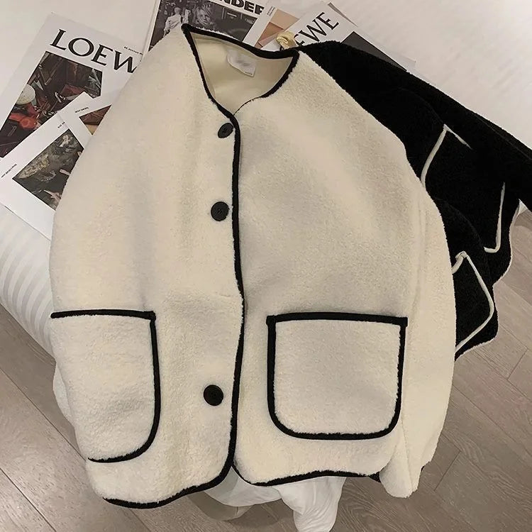Lamb Fur Jacket Women's Crew Neck