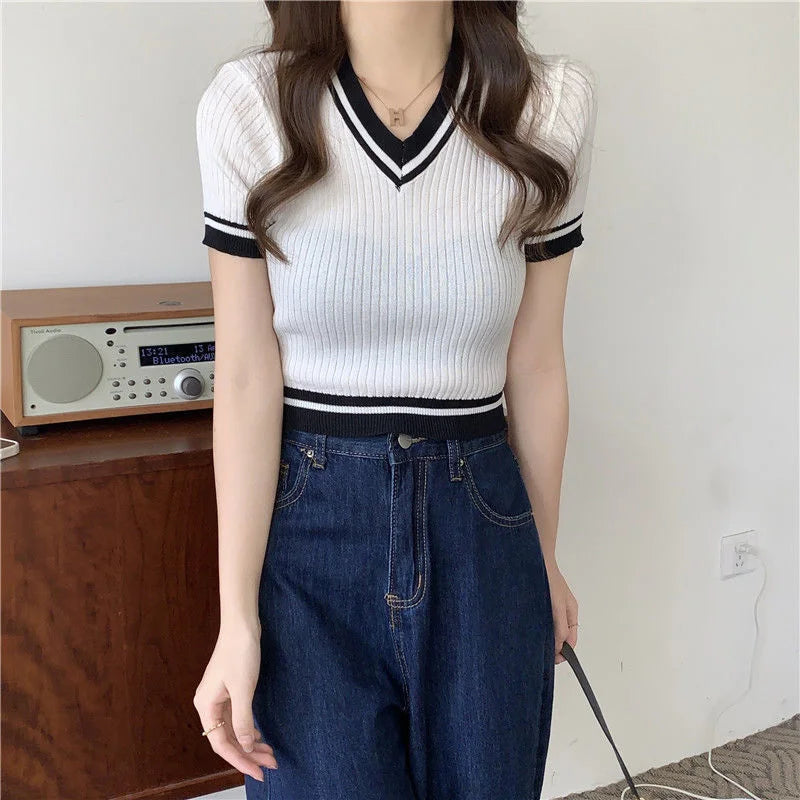 Sexy Versatile V-neck Short Sleeve T-shirt