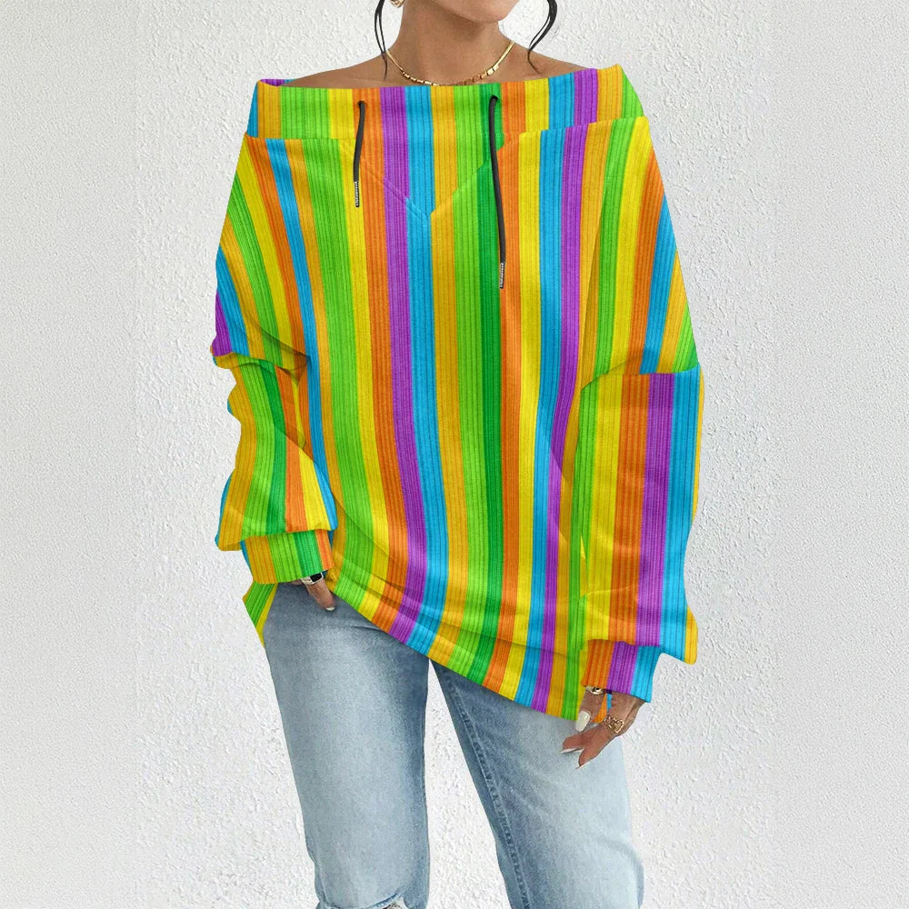 Fashion Chic Off-The-Shoulder Striped