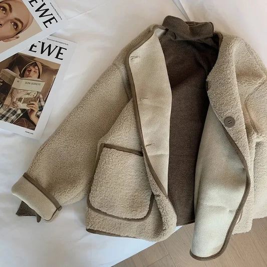 Lamb Fur Jacket Women's Crew Neck