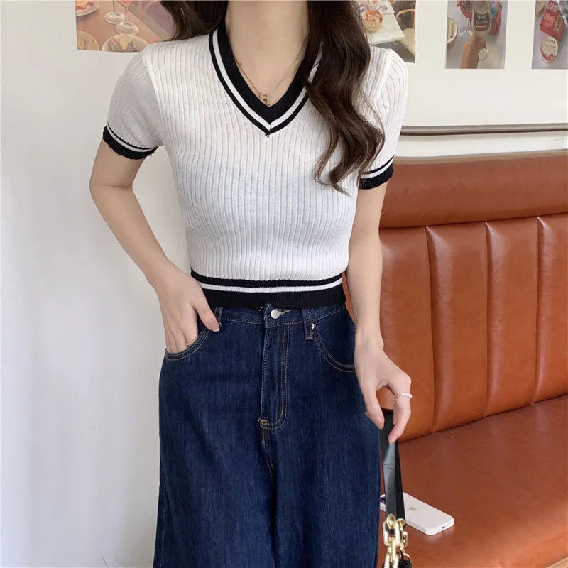 Sexy Versatile V-neck Short Sleeve T-shirt