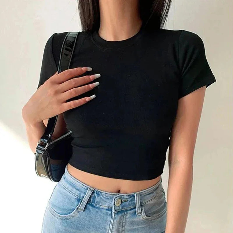 Short Sleeve T-Shirt Women Solid Simple