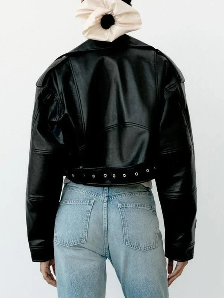 TRAF Women Oversized Vintage Loose Pu