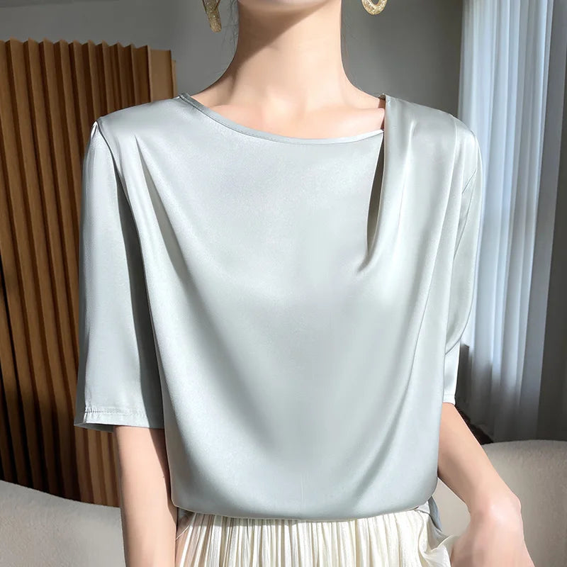 Spring Summer Female Silk T-shirts Half
