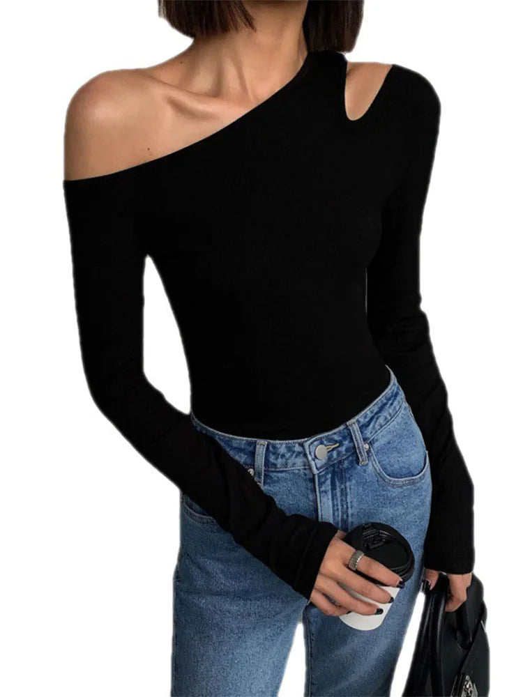 Fashion Skew Collar Off-shoulder Long-