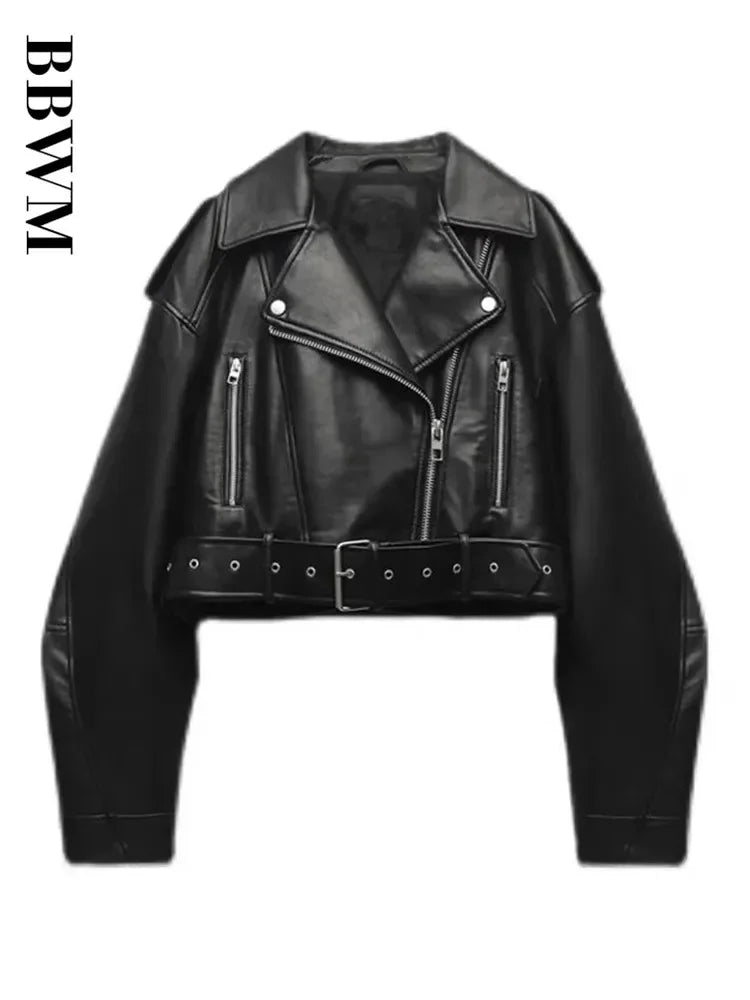 TRAF Women Oversized Vintage Loose Pu