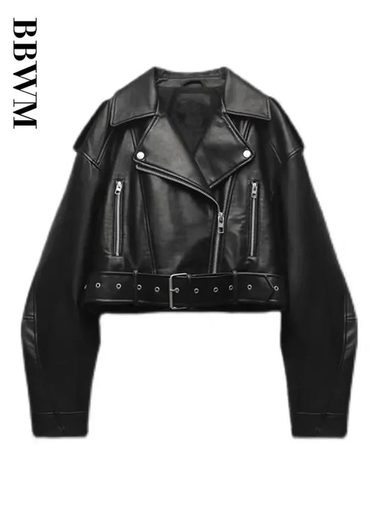 TRAF Women Oversized Vintage Loose Pu