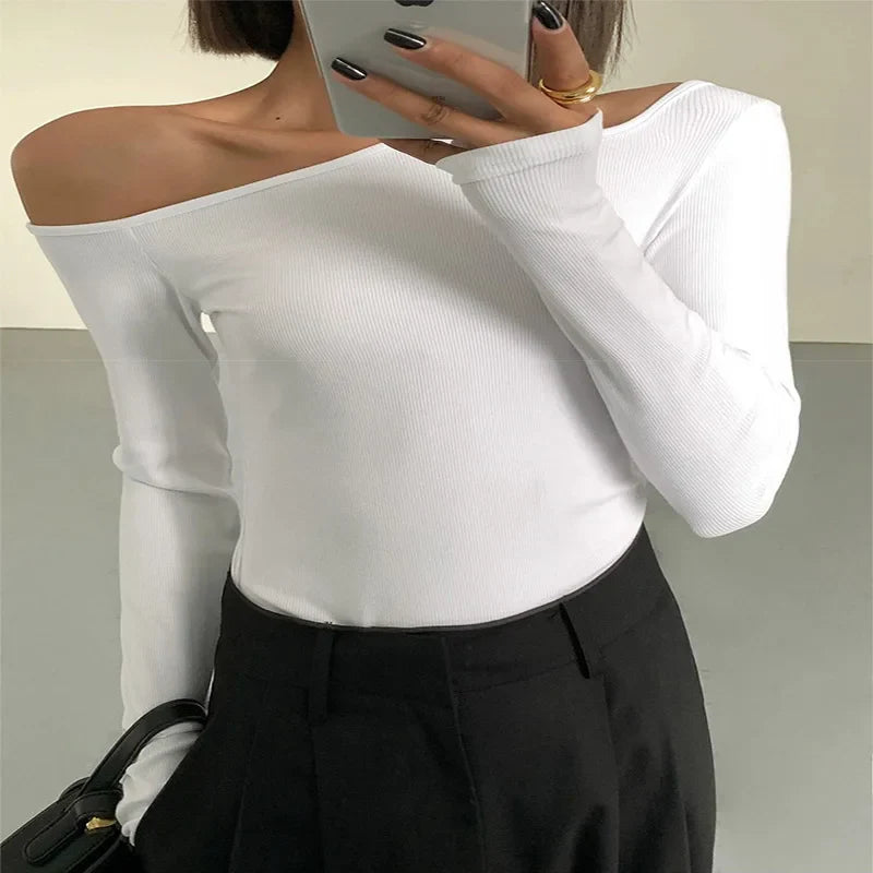Fashion Skew Collar Off-shoulder Long-
